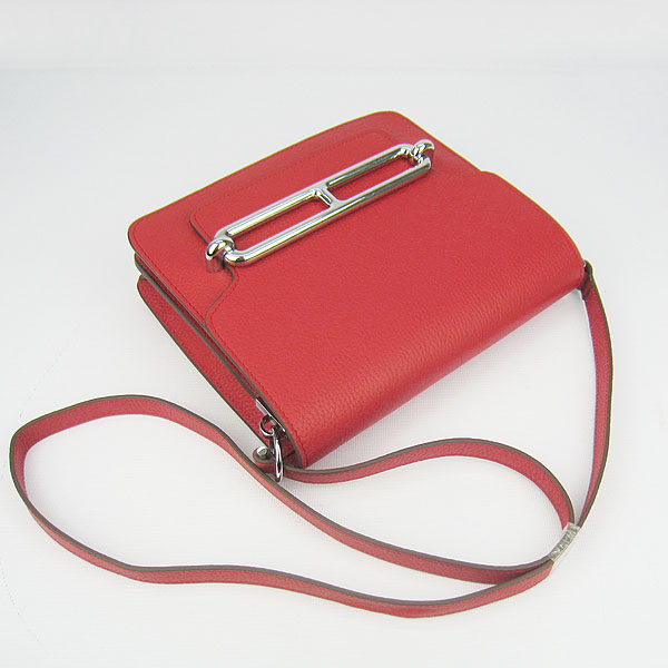 Fake Hermes Togo Leather Messenger Bag Red 8078